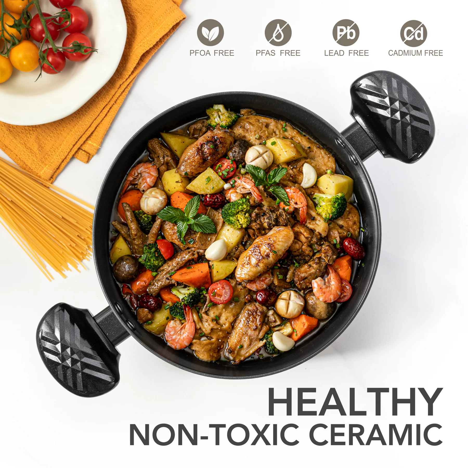 Nồi hầm MICHELANGELO có nắp chống dính 6 QT, màu đen - Ảnh 2