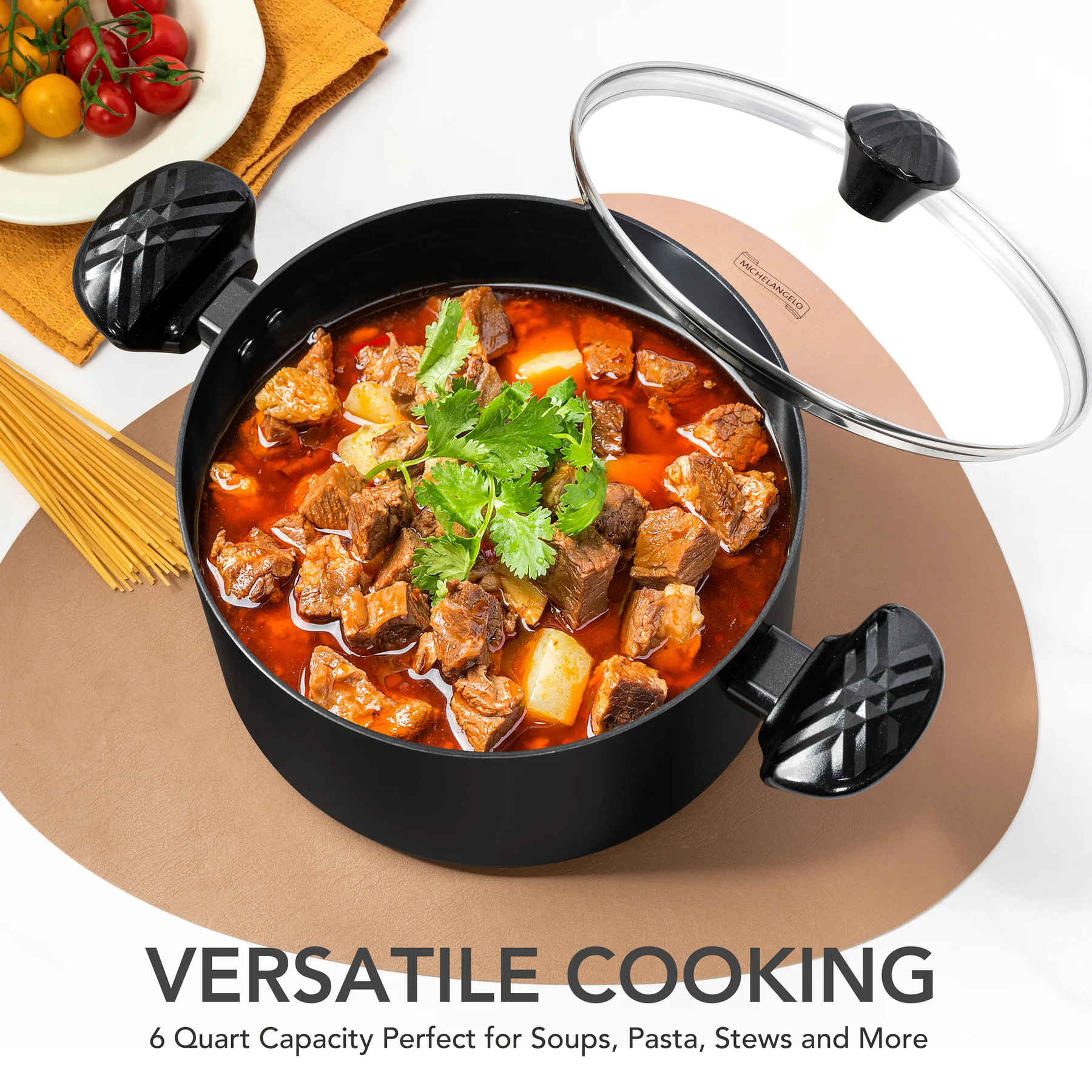 Nồi hầm MICHELANGELO có nắp chống dính 6 QT, màu đen - Ảnh 4