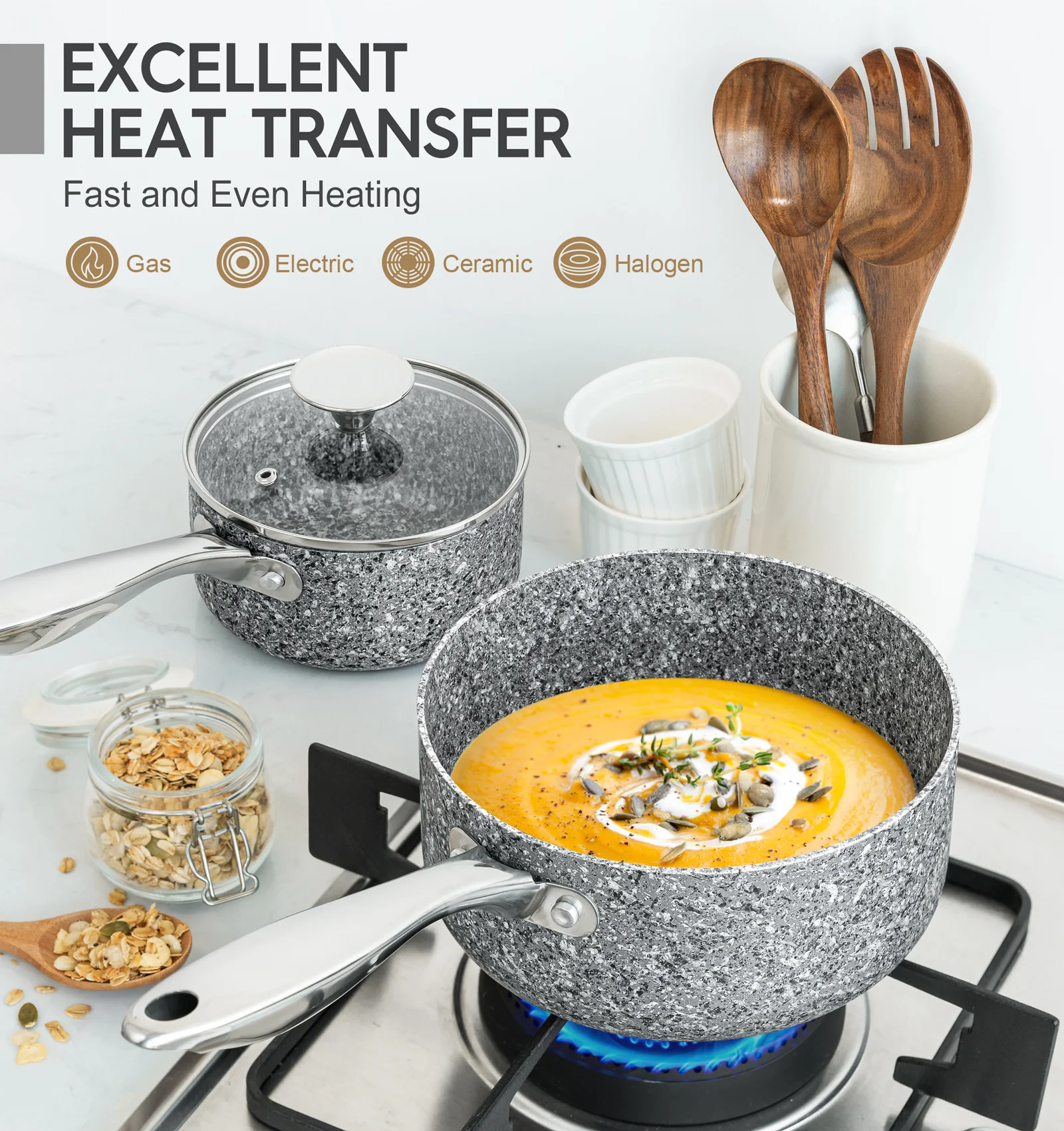 Bộ Nồi Sốt Chống Dính Michelangelo 1QT & 2QT (Kèm Nắp) - Ảnh 4