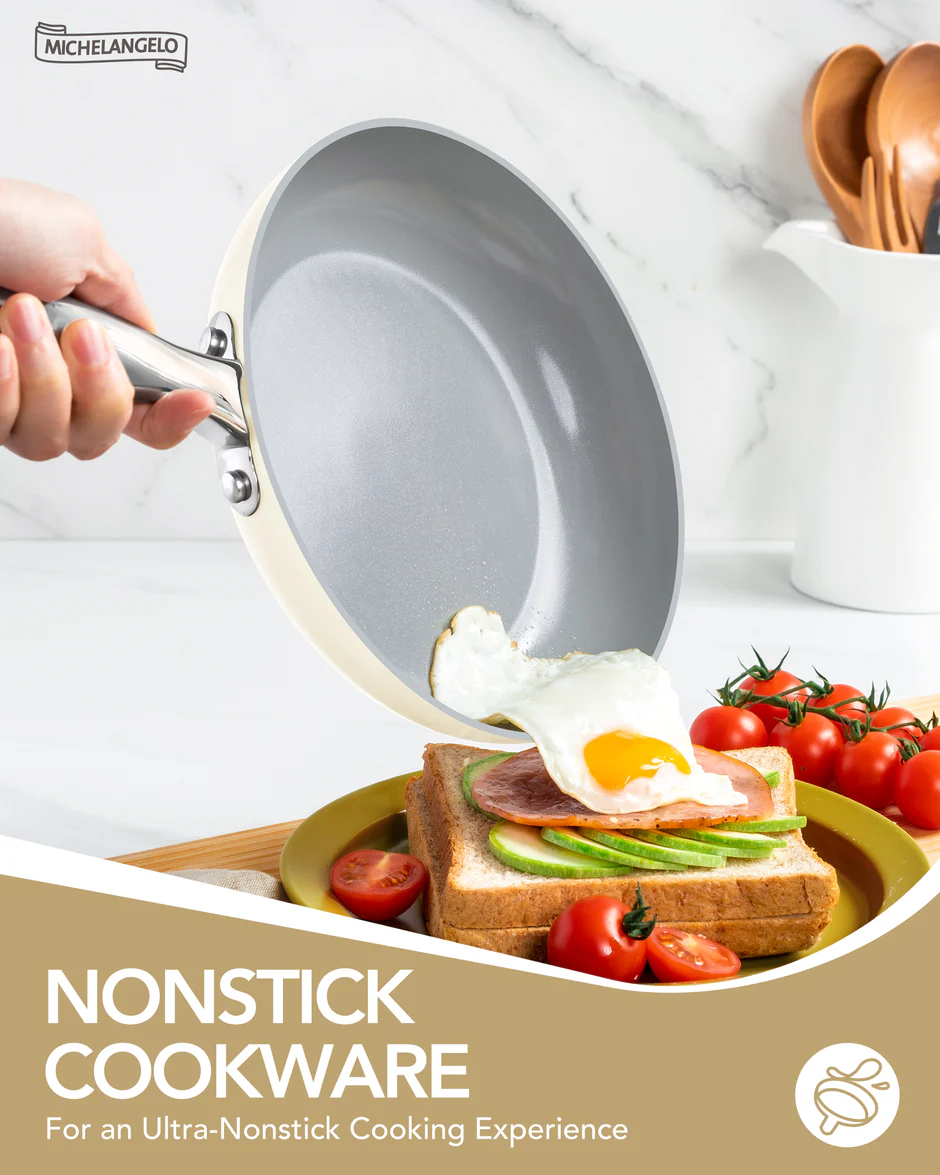 Bộ nồi chảo chống dính phủ Ceramic - Màu kem - Ảnh 7