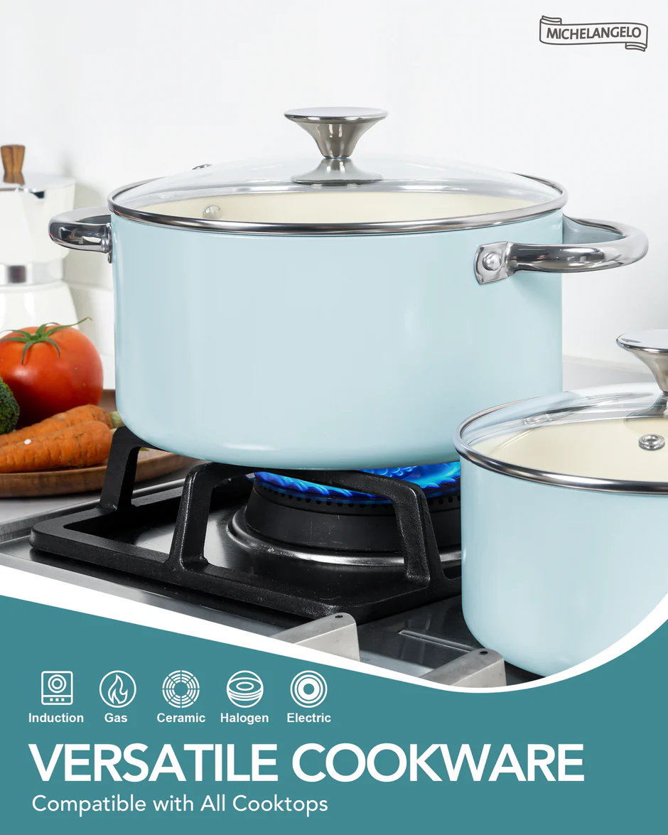 Bộ nồi chảo Michelangelo tay cầm tháo rời 8 món – Màu xanh dương - Ảnh 4