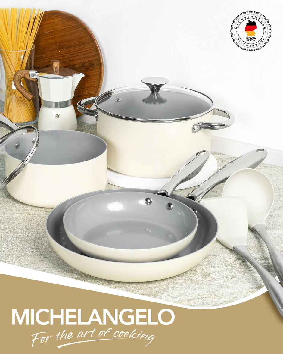 Bộ nồi chảo chống dính phủ Ceramic - Màu kem - Ảnh 3