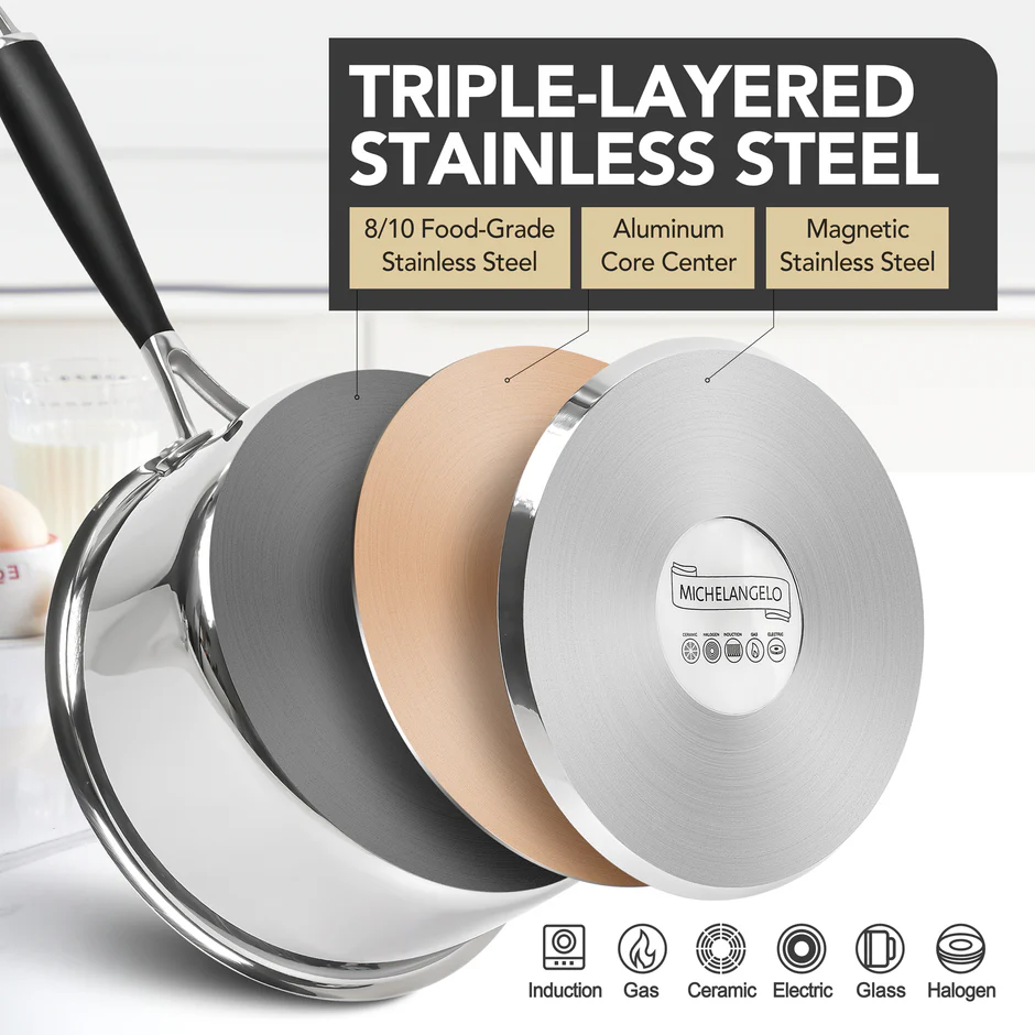 Bộ nồi 6 món đáy 3 lớp Triply Michelangelo - Ảnh 3