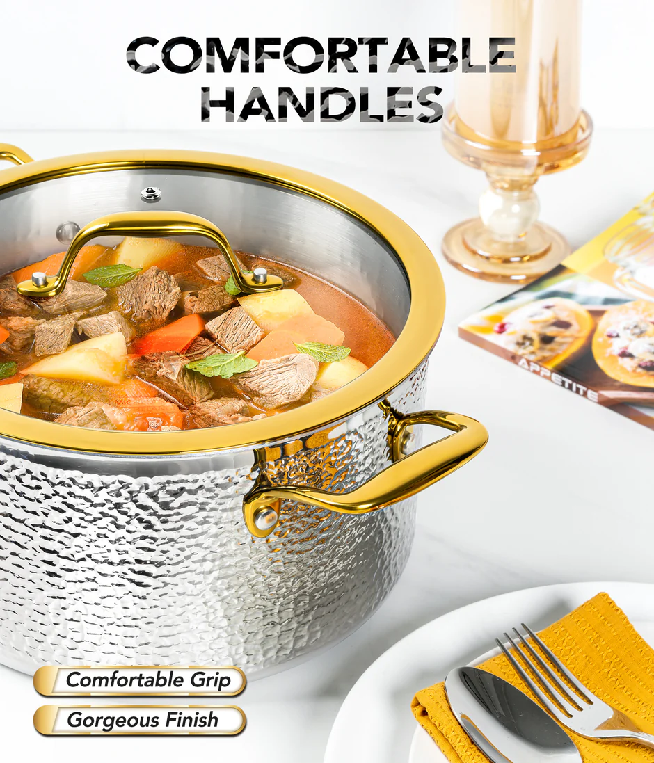 Nồi Michelangelo inox Tri-ply dập vân 6QT – Tay cầm mạ vàng - Ảnh 2