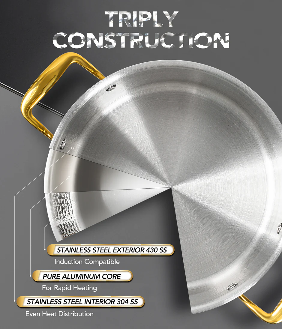 Nồi Michelangelo inox Tri-ply dập vân 6QT – Tay cầm mạ vàng - Ảnh 3