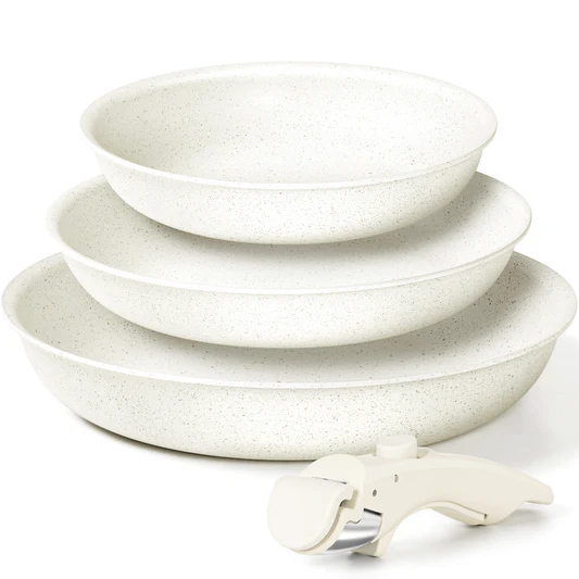 Bộ chảo chống dính Michelangelo tay cầm tháo dời màu trắng