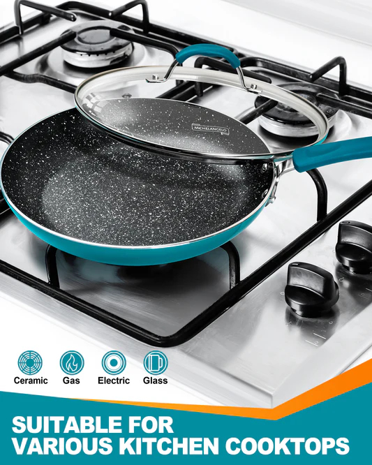 Chảo chống dính Michelangelo màu xanh (Kèm nắp) - Ảnh 2