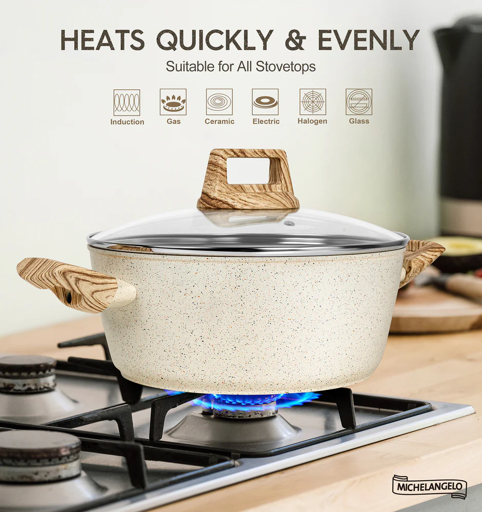 Nồi chống dính Michelangelo kèm nắp - Màu kem - Ảnh 5