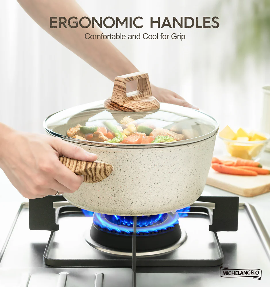 Nồi chống dính Michelangelo kèm nắp - Màu kem - Ảnh 3