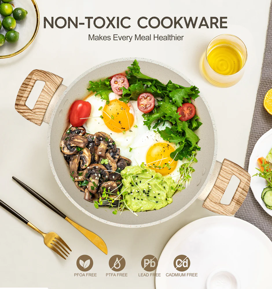 Nồi chống dính Michelangelo kèm nắp - Màu kem - Ảnh 4